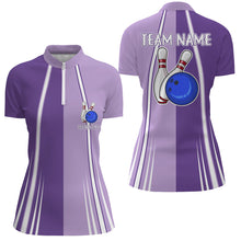 Load image into Gallery viewer, Personalized Purple Retro Bowling Polo, Quarter Zip shirt For women custom vintage bowling team jersey NQS7578