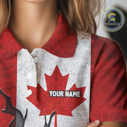 Vintage Canadian Flag broken golf ball Women Golf polo shirts Custom patriotic Golf attire For ladies NQS10050