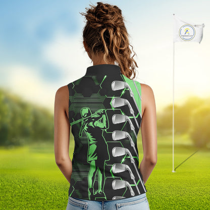 Green and Black golf clubs Women sleeveless polos custom golf outfit ladies, personalized golf gifts NQS10213