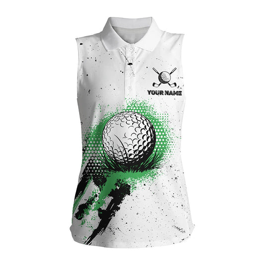 White Grunge Pattern Sleeveless polo shirt custom vintage green golf attire for ladies, golfer gifts NQS8399