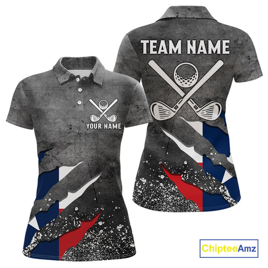 Gray Grunge Texas Flag Womens golf polo shirts Custom patriotic Golf attire for ladies NQS10580
