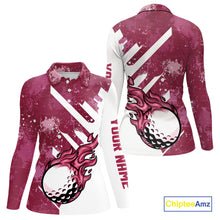 Load image into Gallery viewer, Pink and white golf ball flame Women golf polo shirts custom team golf shirts, ladies golf clothing NQS10977