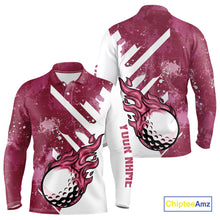 Load image into Gallery viewer, Pink and white golf ball flame Men golf polo shirts custom team golf shirts, mens golf clothing NQS10977