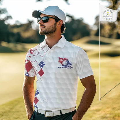 Red, White and Blue argyle American Flag Mens golf polo shirt custom patriotic golf apparel for men NQS9814