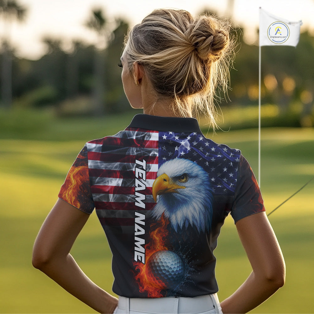 Smoke American Flag Eagle Fire and water Golf polo shirt for Women Custom patriotic Team golf top NQS10354