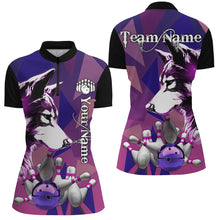 Load image into Gallery viewer, Purple Wolf Bowling Polo, Quarter Zip Shirts For Women Custom Bowling Team League Jersey Bowler Outfit NQS8403