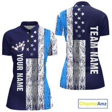 Load image into Gallery viewer, Blue Grunge American Flag Bowling Shirts For Women Custom patriotic Bowling Team League Jerseys NQS11176