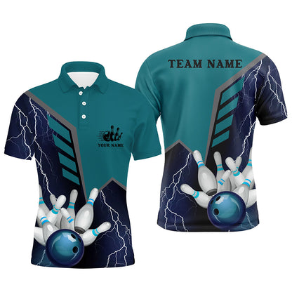 Custom Blue bowling shirt for men – personalized team jersey front view