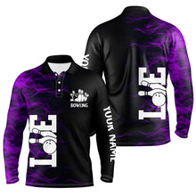 Load image into Gallery viewer, Purple Flame Bowling Custom Men Bowling Polo, Quarter zip Shirts Bowling Team Jerseys Tournament NQS8410