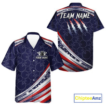 Load image into Gallery viewer, American Flag Camo Bowling Button-up Shirt Custom patriotic Bowling Team Hawaiian shirts | Navy NQS11180