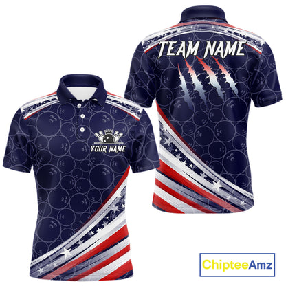 American Flag Camo Bowling Shirts For Men Custom patriotic Bowling Team Polo, 1/4 zip Jerseys | Navy NQS11180