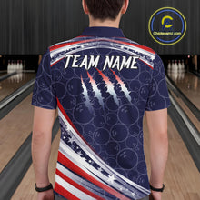Load image into Gallery viewer, American Flag Camo Bowling Shirts For Men Custom patriotic Bowling Team Polo, 1/4 zip Jerseys | Navy NQS11180