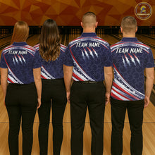 Load image into Gallery viewer, American Flag Camo Bowling Shirts For Men Custom patriotic Bowling Team Polo, 1/4 zip Jerseys | Navy NQS11180