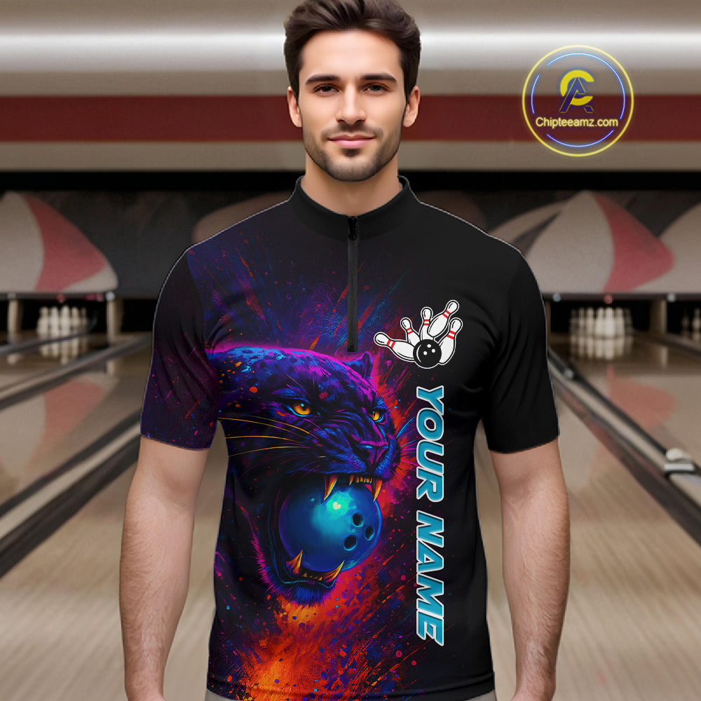 Colorful Panther Bowling Jerseys Bowling Shirt for Men Custom Bowling Team shirts for bowlers NQS11186