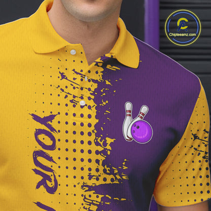 Yellow and Purple Bowling Polo, Quarter Zip shirts for Men Custom Bowling Team Jerseys NQS10222