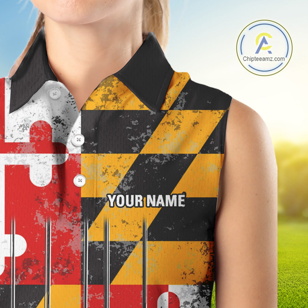 Maryland Flag Golf Clubs sleeveless polo shirt Custom patriotic golf top, personalized golf gifts NQS10382