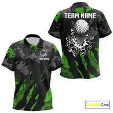 Load image into Gallery viewer, Black and Green Camo pattern Kid Golf Polo Shirts custom Kid golf tops, cool golf gifts NQS9827