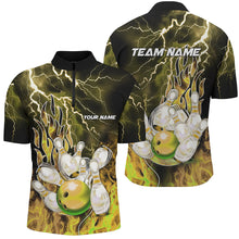 Load image into Gallery viewer, Men Bowling Polo, 1/4 Zip Shirt Custom yellow lightning thunder Bowling Team Jersey, gift for Bowlers NQS8176