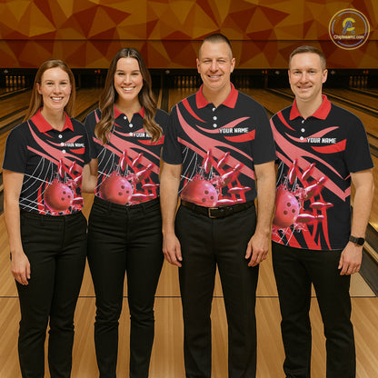Red flame short-sleeve, long-sleeve bowling shirts for women Custom Team bowling outfit women NQS11393