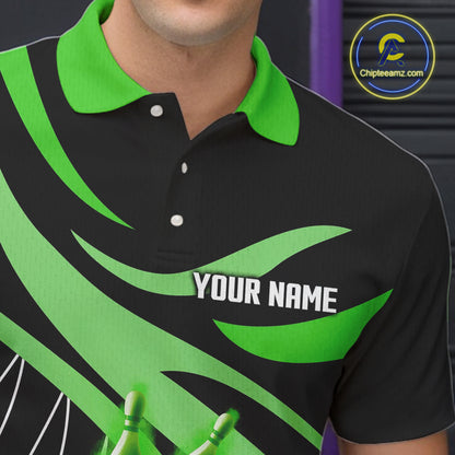 Green flame bowling 1/4 zip, mens polo bowling shirts Custom Team bowling shirts for men NQS11394