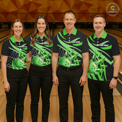Green flame short-sleeve, long-sleeve bowling shirts for women Custom Team bowling outfit women NQS11394