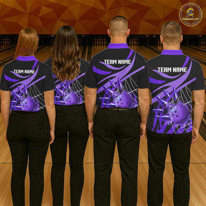 Purple flame bowling 1/4 zip, mens polo bowling shirts Custom Team bowling shirts for men NQS11395
