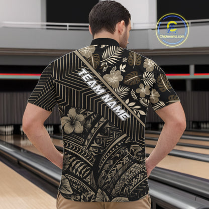 Black tribal pattern Bowling Polo, 1/4 zip Shirts For Men Custom Team Bowling Jerseys NQS11389