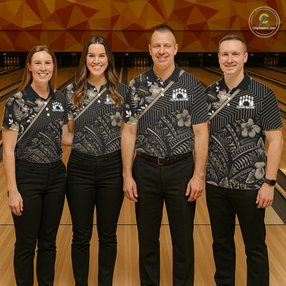 Black tribal pattern Bowling Polo, 1/4 zip Shirts For Men Custom Team Bowling Jerseys NQS11389