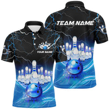 Load image into Gallery viewer, Blue light lightning thunder Mens bowling polo shirts Custom Team bowling jerseys, gift for bowlers NQS7419