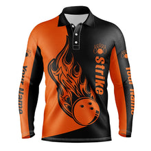 Load image into Gallery viewer, Black Orange personalized bowling shirt for men – custom name design side view