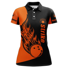 Load image into Gallery viewer, Custom Black Orange bowling shirt for women – personalized team jersey front view
