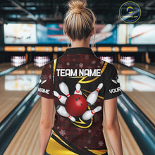 Load image into Gallery viewer, Red Christmas Plaid pattern snowflake Black and Gold Women's Bowling shirts Custom Xmas Bowling Gifts NQS10997