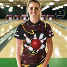 Load image into Gallery viewer, Red Christmas Plaid pattern snowflake Black and Gold Women's Bowling shirts Custom Xmas Bowling Gifts NQS10997