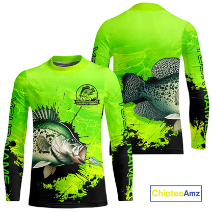 Personalized Crappie fishing Performance long sleeve Fishing Shirts, Crappie fishing jerseys | Green NQS11193