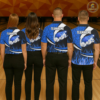 Blue Flame Bowling Camo Bowling Polo, Quarter Zip Shirts For Men Custom Bowling Team Bowler Jerseys NQS11195
