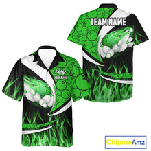 Load image into Gallery viewer, Green Flame Bowling Camo Bowling Hawaiian Shirts Custom Bowling Team Bowler Jerseys NQS11196