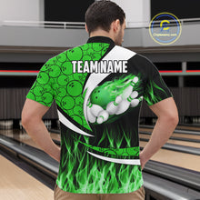 Load image into Gallery viewer, Green Flame Bowling Camo Bowling Polo, Quarter Zip Shirts For Men Custom Bowling Team Bowler Jerseys NQS11196