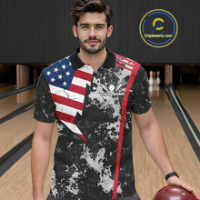 Load image into Gallery viewer, American Flag grunge Bowling polo shirts, 1/4 zip shirt for men Custom patriotic team bowling jerseys NQS11405