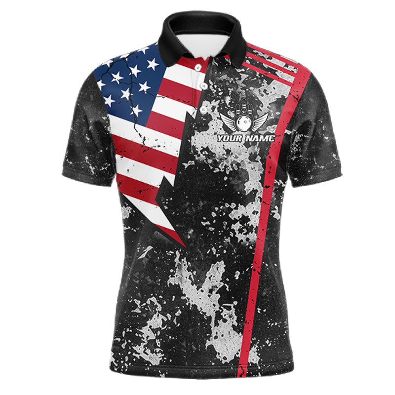 American Flag grunge Bowling polo shirts, 1/4 zip shirt for men Custom patriotic team bowling jerseys NQS11405