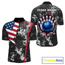 Load image into Gallery viewer, American Flag grunge Bowling polo shirts, 1/4 zip shirt for men Custom patriotic team bowling jerseys NQS11405