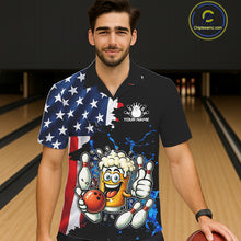 Load image into Gallery viewer, Funny Beer Bowling Hawaiian Shirts Custom US Flag Patriotic Team Bowling Jerseys Uniforms NQS11602