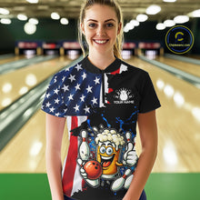 Load image into Gallery viewer, Funny Beer Bowling Shirts for Women Custom US Flag Patriotic Team Bowling Jerseys Uniforms NQS11602