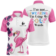 Load image into Gallery viewer, Pink argyle pattern flamingo custom Mens golf polo shirts I'm not swearing, I'm using my golf words NQS7426
