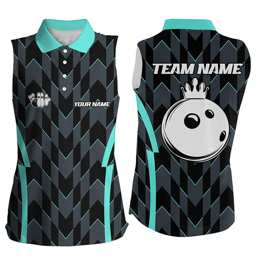 Bowling sleeveless Polo shirt for women custom camo bowling Team jerseys, gift for bowler | Turquoise NQS8201