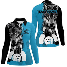 Load image into Gallery viewer, Black and Blue Wolf Bowling Polo, Quarter Zip Shirts For Women Custom Bowling Team League Jerseys NQS8642