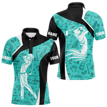 Load image into Gallery viewer, Cyan Blue golf pattern Mens Golf Polo Shirts Custom Golf attire for men personalized golf gifts NQS9124