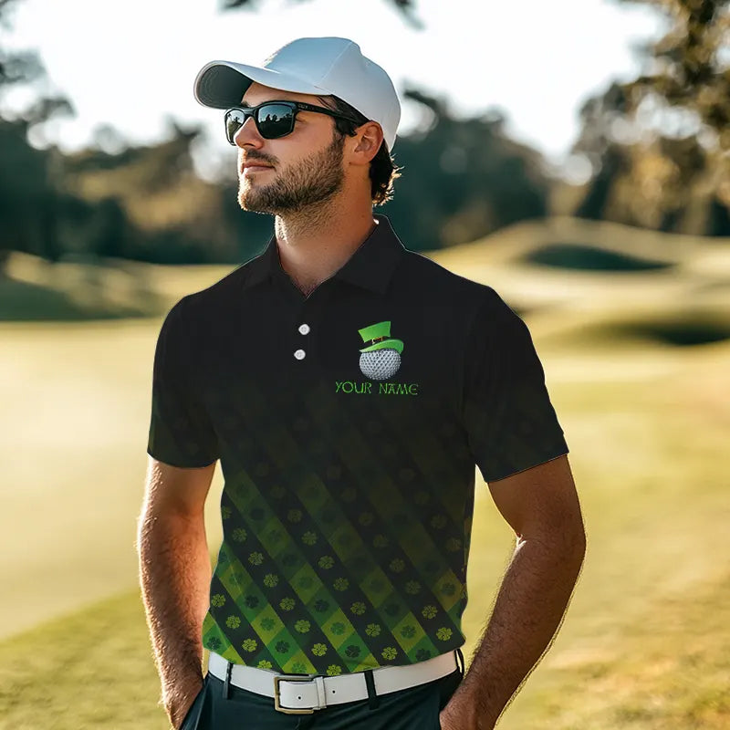 Green clover pattern Lucky golf shirt Men polo shirts custom St patrick Day golf tops for mens NQS9338