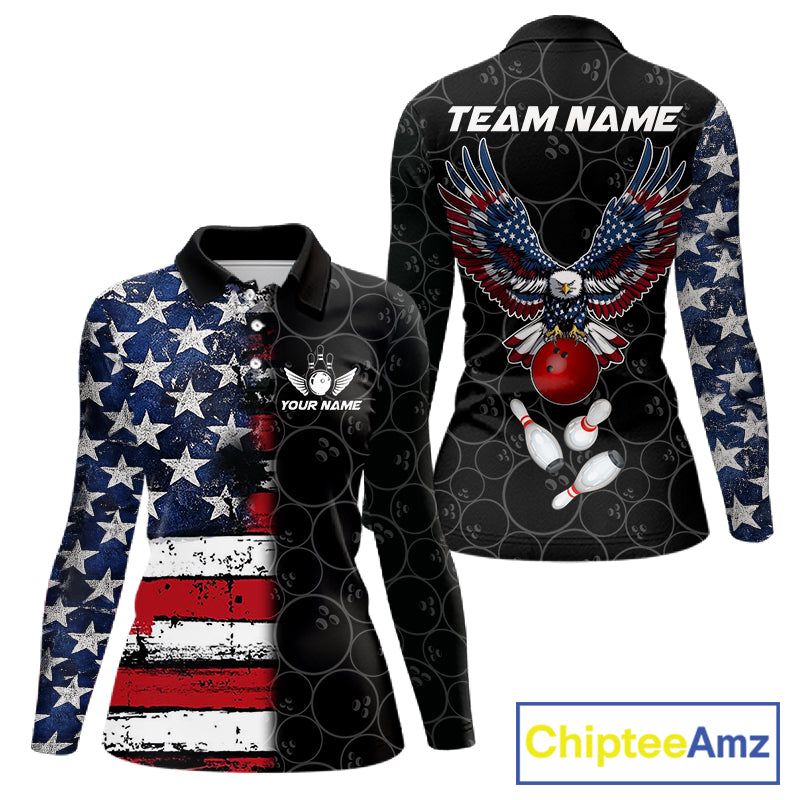 American Flag Eagle Bowling shirts for Women Custom patriotic team bowling jerseys, gift for bowlers NQS11406