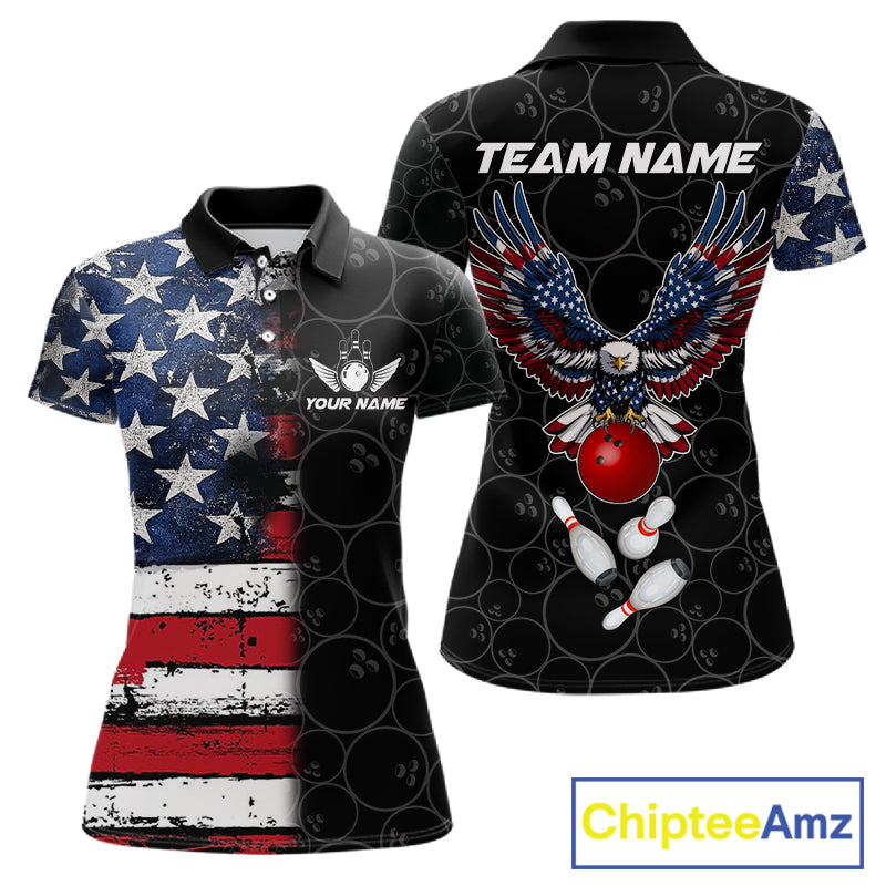 American Flag Eagle Bowling shirts for Women Custom patriotic team bowling jerseys, gift for bowlers NQS11406