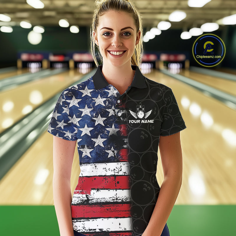 American Flag Eagle Bowling shirts for Women Custom patriotic team bowling jerseys, gift for bowlers NQS11406
